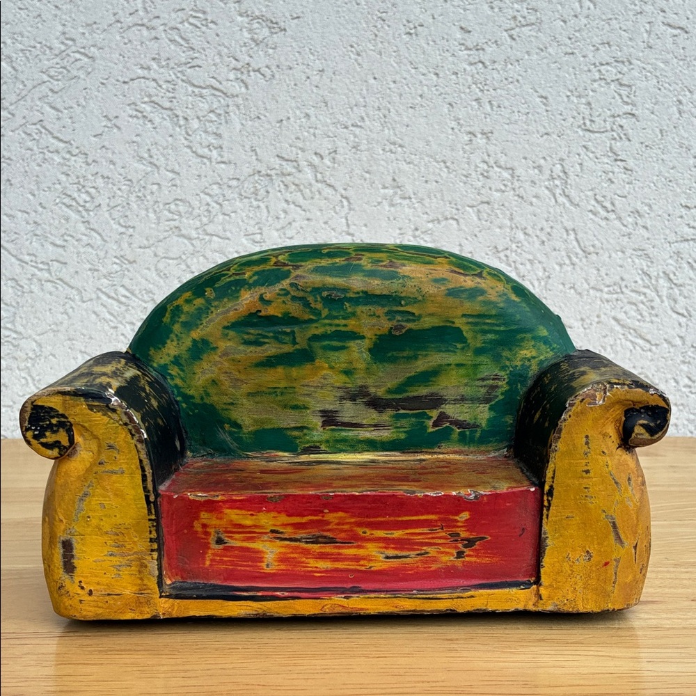 Vintage Wooden Multicolor Decorative Couch Figurine